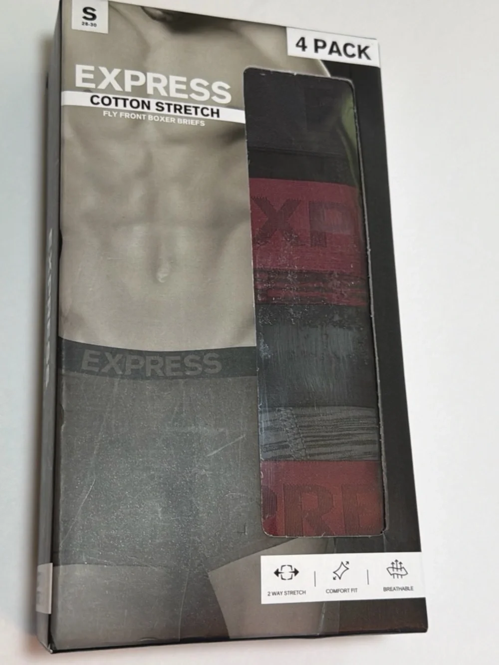 Express Men's Cotton Stretch Boxer Briefs 4-Pack in Size Small NWT